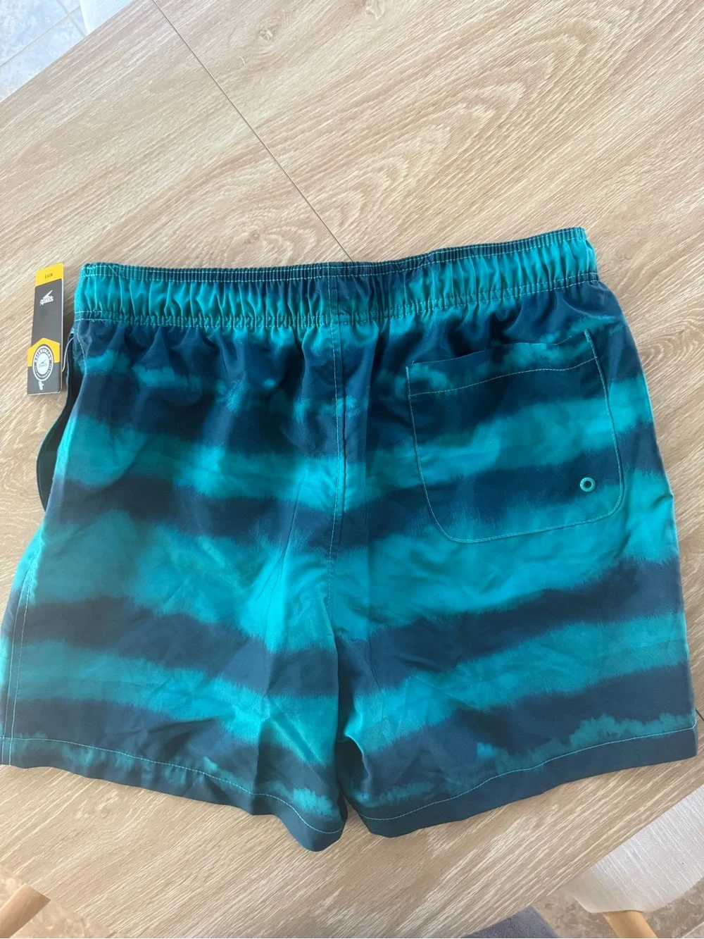 Speedo Men’s Teal and Dark Green Striped Swim Trunks